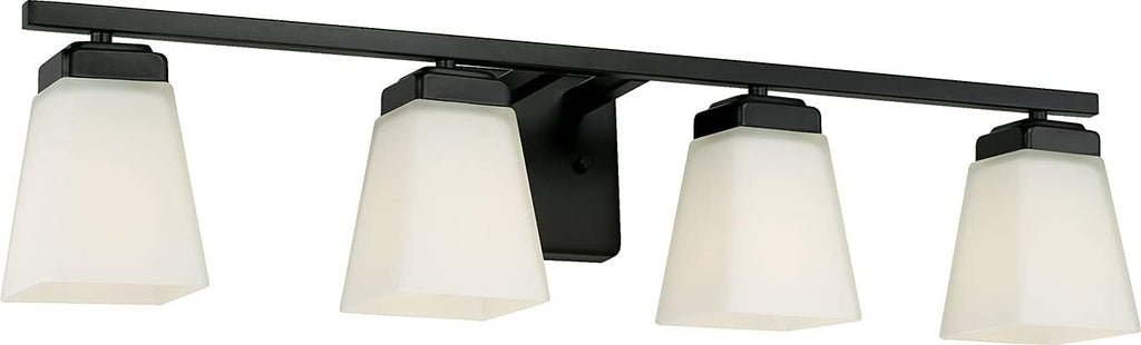 HomePlace Lighting 114441MB-334 Baxley Modern Soft White Glass Bathroom Vanity Wall Light, 4-Light 400 Total Watts, 7' H x 31' W, Matte Black