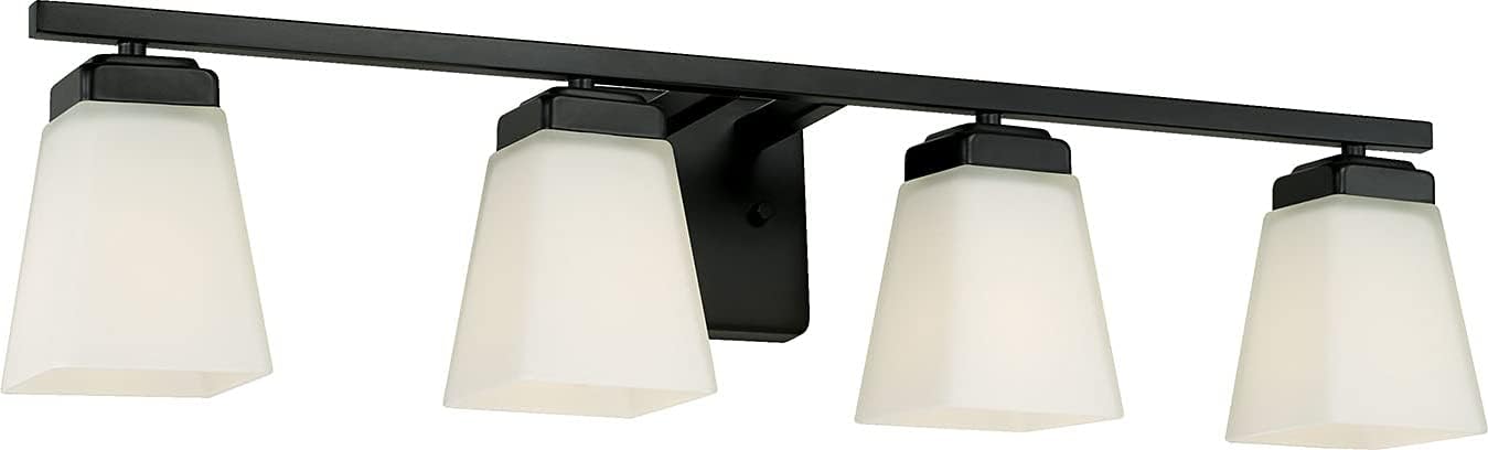 HomePlace Lighting 114441MB-334 Baxley Modern Soft White Glass Bathroom Vanity Wall Light, 4-Light 400 Total Watts, 7' H x 31' W, Matte Black
