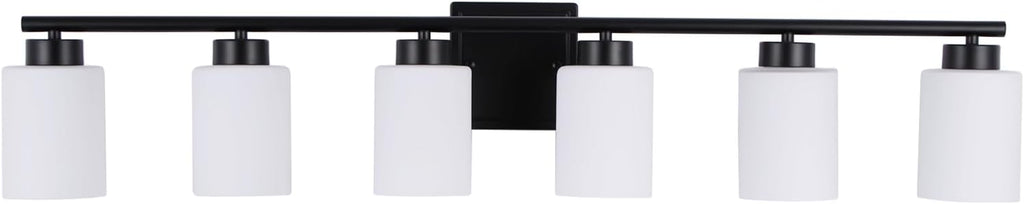 6 Light Bathroom Light Fixtures, 40 Inches Vanity Lights for Mirror, Black Vanity Lighting Fixtures with Milky White Glass Shades