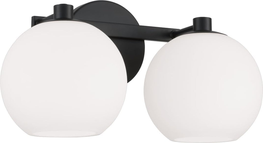 HomePlace by Capital Lighting 152121MB-548 Ansley Retro/Vintage Mid-Century Art Deco Soft White Glass Bath Vanity Wall Light, 2-Light 200 Total Watts, 8' H x 15' W, Matte Black