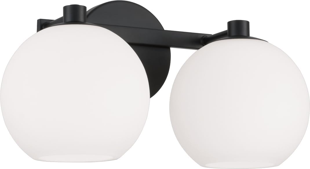 HomePlace by Capital Lighting 152121MB-548 Ansley Retro/Vintage Mid-Century Art Deco Soft White Glass Bath Vanity Wall Light, 2-Light 200 Total Watts, 8' H x 15' W, Matte Black