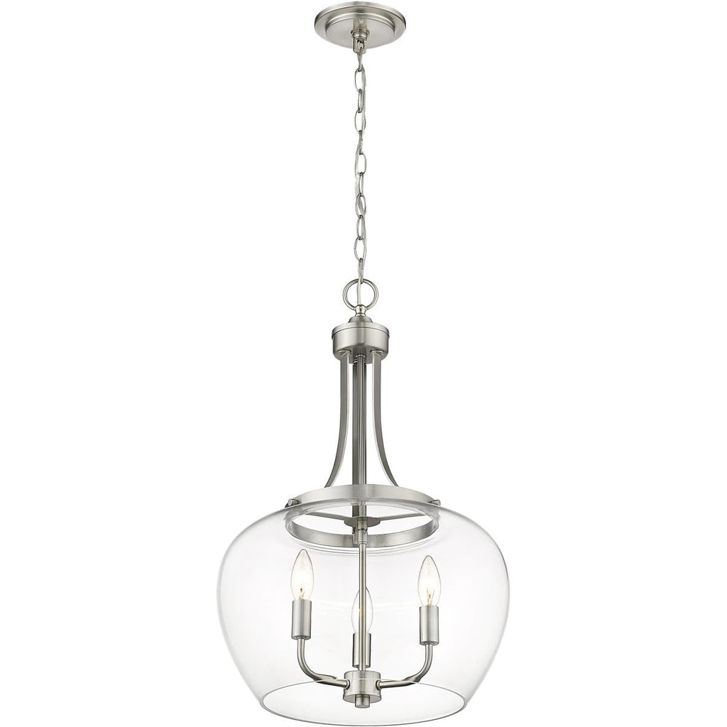Joliet 3 Light Pendant, Brushed Nickel and Clear