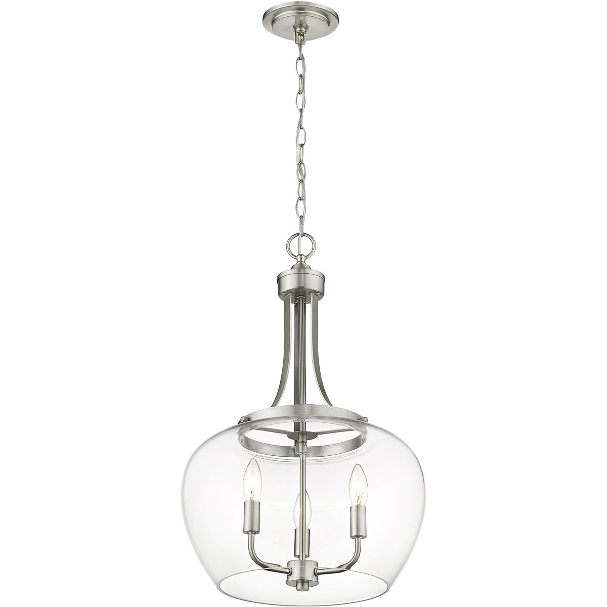 Joliet 3 Light Pendant, Brushed Nickel and Clear