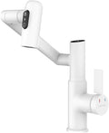 Lefton Rotatable Bathroom Faucet with Temperature Display in Fahrenheit (Batteries-Free), 3 Water Outlet Modes, White, BF2204-4