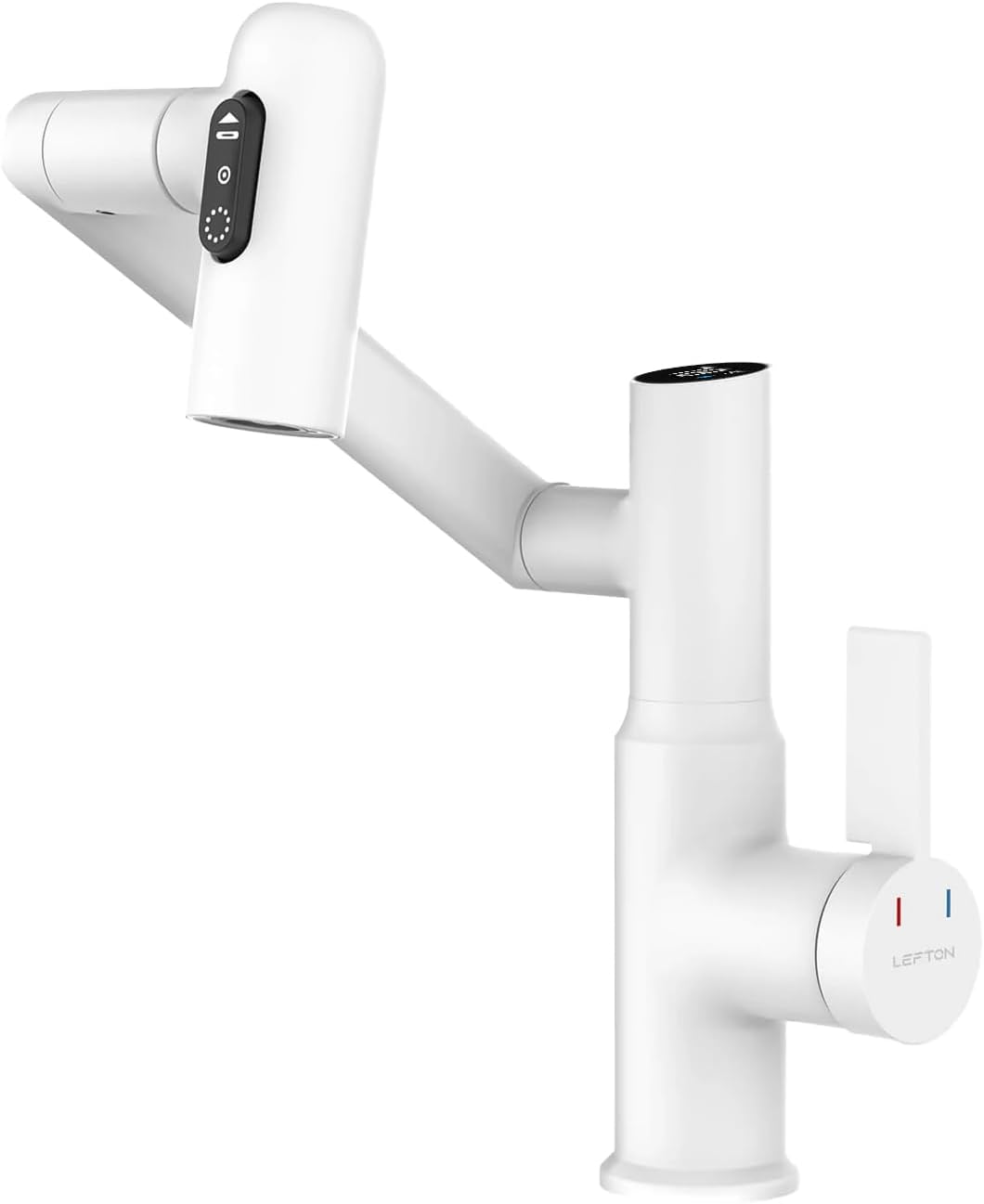 Lefton Rotatable Bathroom Faucet with Temperature Display in Fahrenheit (Batteries-Free), 3 Water Outlet Modes, White, BF2204-4