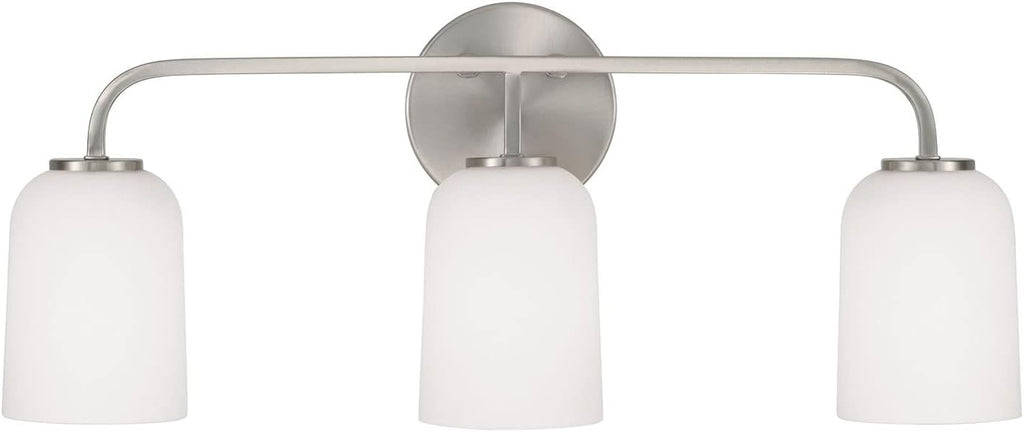 HomePlace by Capital Lighting 148831BN-542 Lawson Transitional Soft White Glass Bell Vanity Light for Bathroom, 3-Light 300 Total Watts, 10' H x 24' W, Brushed/Satin Nickel