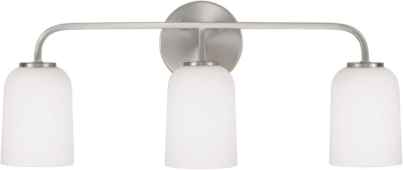 HomePlace by Capital Lighting 148831BN-542 Lawson Transitional Soft White Glass Bell Vanity Light for Bathroom, 3-Light 300 Total Watts, 10' H x 24' W, Brushed/Satin Nickel