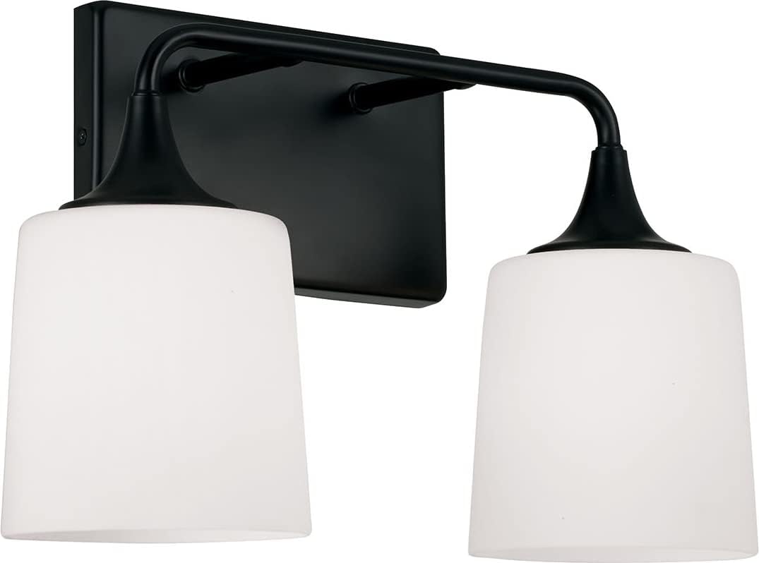HomePlace Lighting 148921MB-541 Presley Transitional Rustic Soft White Glass Cone Vanity Light for Bathroom, 2-Light 200 Total Watts, 10' H x 16' W, Black