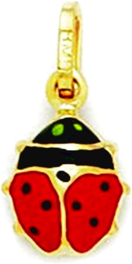 JewelryWeb 14k Yellow Gold Enamel Medium Ladybug Pendant Necklace 16x8mm Pendant for Women