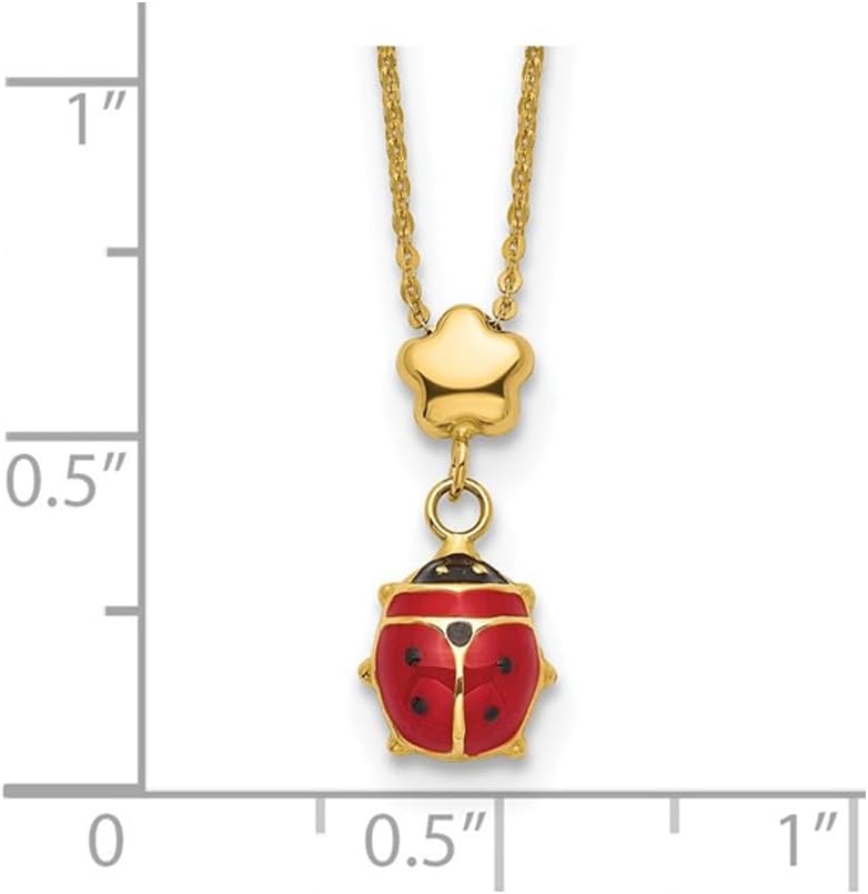 14K Yellow Gold Ladybug Pendant Necklace with 16.5 inch Chain