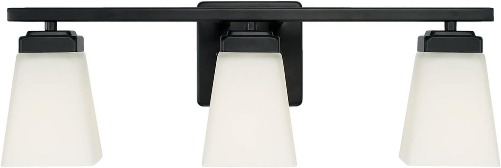 HomePlace Lighting 114431MB-334 Baxley Modern Soft White Glass Bathroom Vanity Wall Light, 3-Light 300 Total Watts, 7' H x 22' W, Matte Black