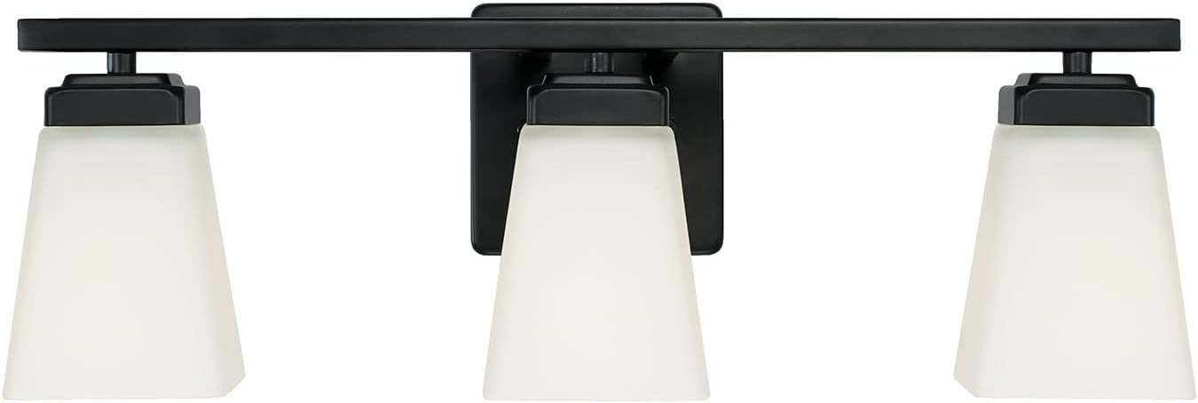 HomePlace Lighting 114431MB-334 Baxley Modern Soft White Glass Bathroom Vanity Wall Light, 3-Light 300 Total Watts, 7' H x 22' W, Matte Black