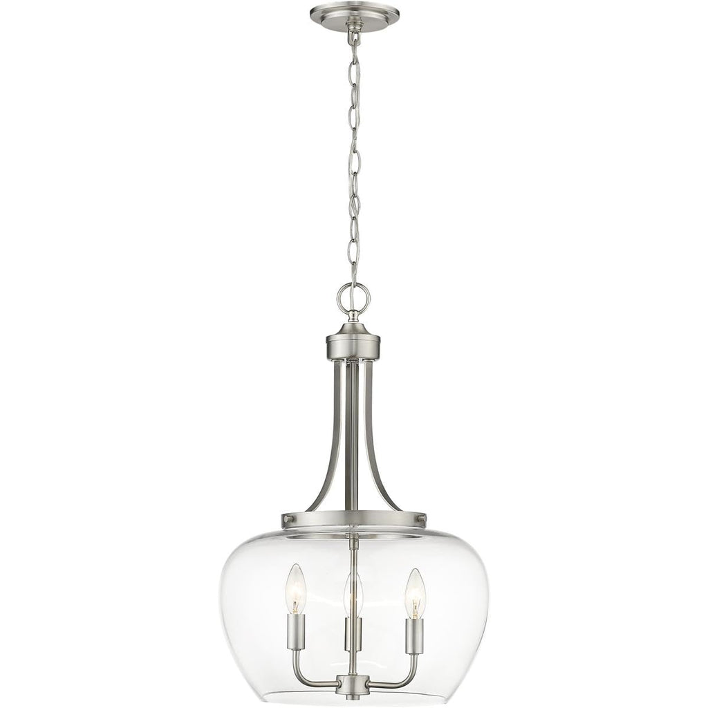 Joliet 3 Light Pendant, Brushed Nickel and Clear