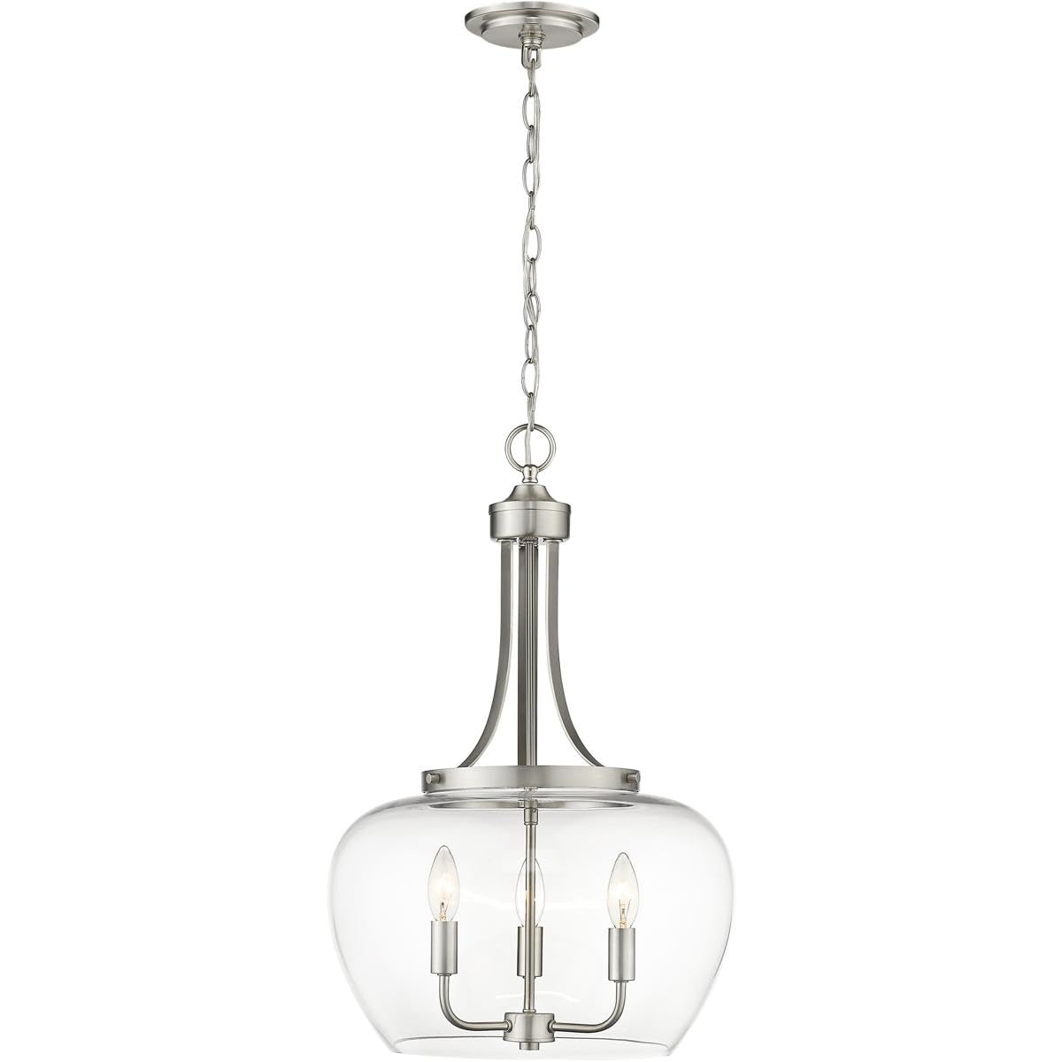 Joliet 3 Light Pendant, Brushed Nickel and Clear
