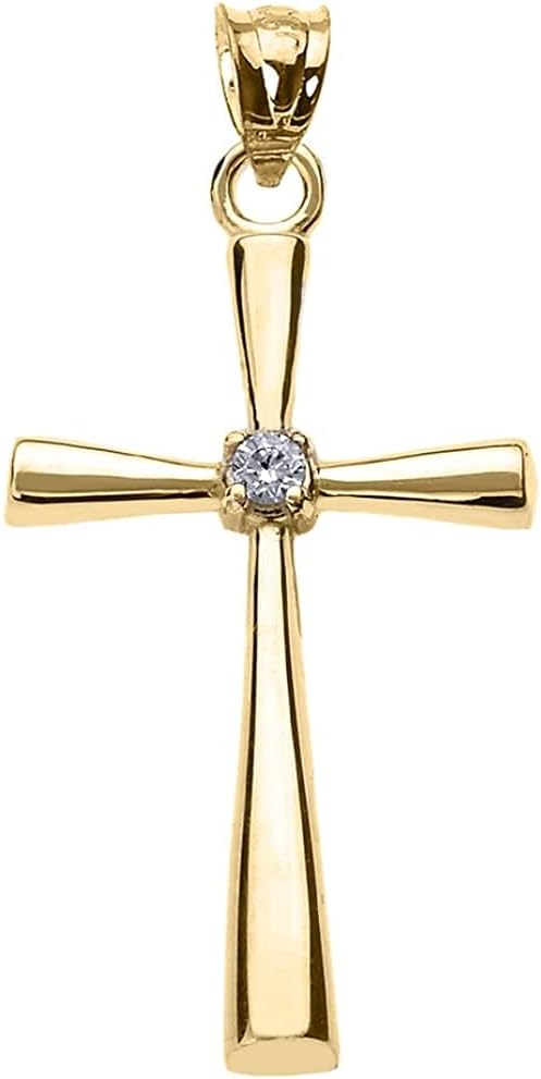 Religious Jewelry 14K White, Yellow, or Rose Gold Solitaire Diamond Accented Cross Pendant Charm (K-M Color, Promo Clarity)