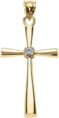 Religious Jewelry 14K White, Yellow, or Rose Gold Solitaire Diamond Accented Cross Pendant Charm (K-M Color, Promo Clarity)
