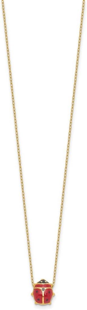 JewelryWeb 14k Yellow Gold Polished Enameled Ladybug Necklace Spring-Ring 9mm Wide Pendant Necklace for Women