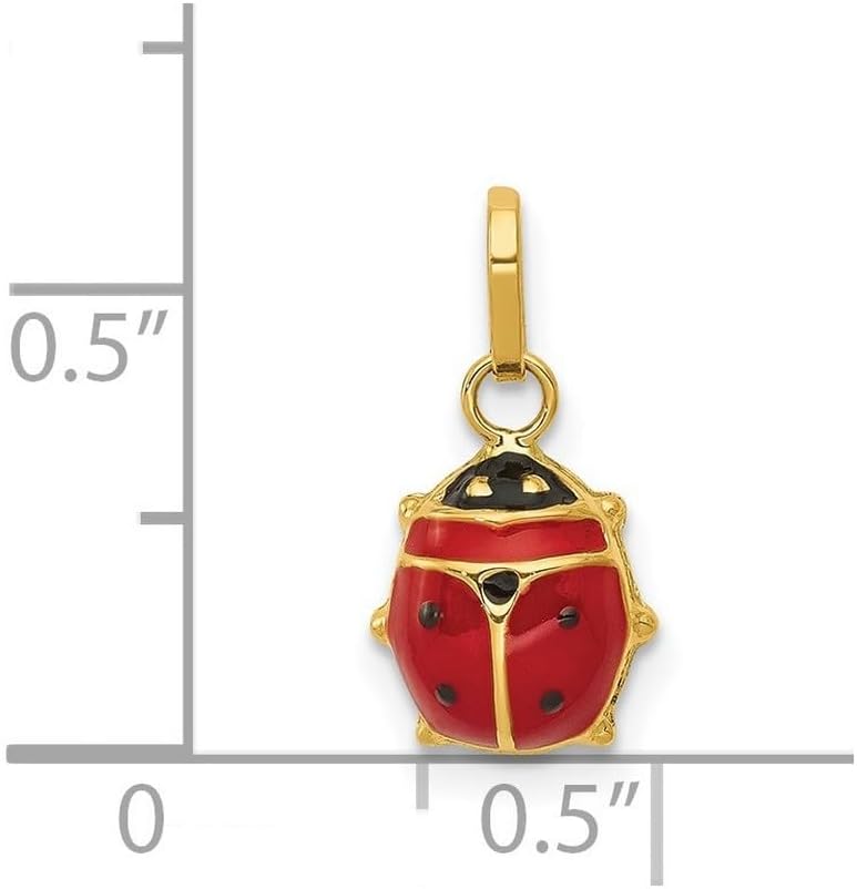 JewelryWeb 14k Yellow Gold Polished Enameled Ladybug Charm 10x6mm Pendant Necklace for Women