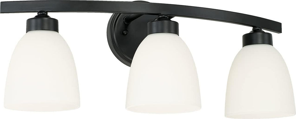 HomePlace by Capital Lighting 114331MB-333 Jameson Transitional Soft White Glass Bathroom Vanity Wall Light, 3-Light 300 Total Watts, 9' H x 21' W, Matte Black