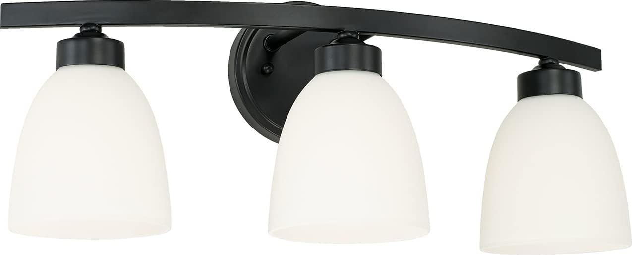HomePlace by Capital Lighting 114331MB-333 Jameson Transitional Soft White Glass Bathroom Vanity Wall Light, 3-Light 300 Total Watts, 9' H x 21' W, Matte Black