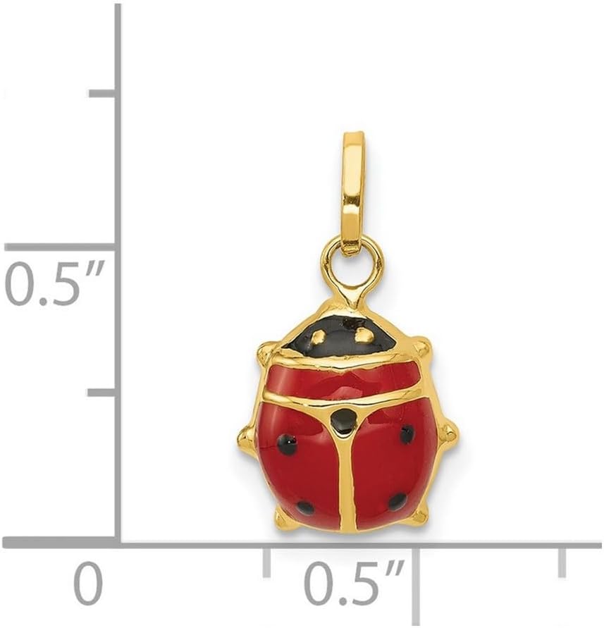 JewelryWeb 14k Yellow Gold Hollow Polished Enameled Ladybug Charm 13x9mm Pendant Necklace for Women