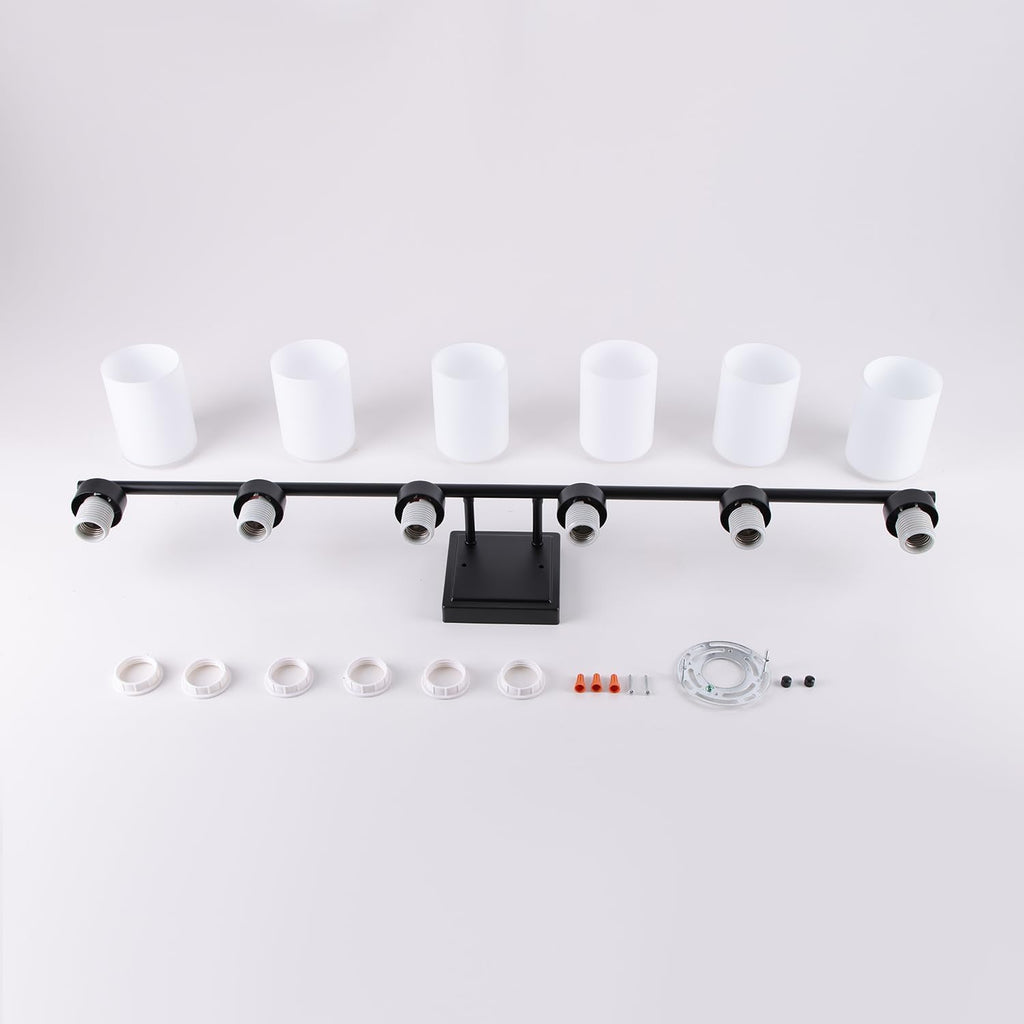 6 Light Bathroom Light Fixtures, 40 Inches Vanity Lights for Mirror, Black Vanity Lighting Fixtures with Milky White Glass Shades