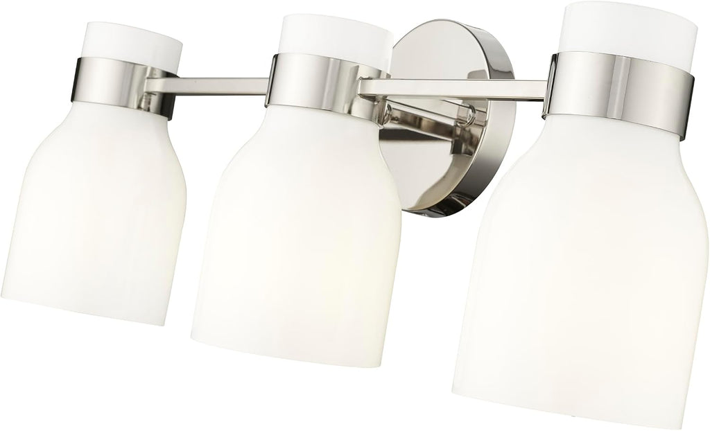 ML Lighting | Corella Collection | 23003-PN | Indoor 3 Light Vanity in Polished Nickel with Opal Shiny Glass Shade | Elegant and Versatile Design for Any Bathroom