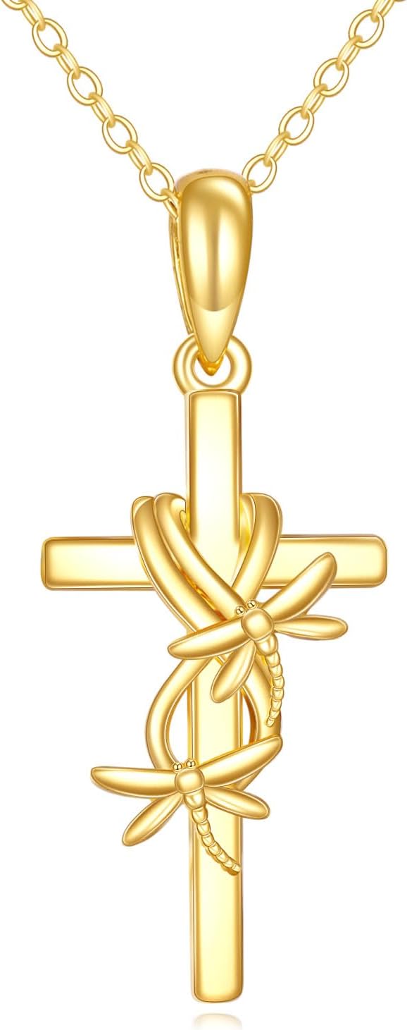 KECHO 14k Real Gold Cross Jewelry Gifts for Mother Grandma Sister Cross Pendant Necklace for Women