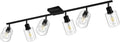 Track Lighting Fixtures Ceiling, 6-Light Track Light with Clear Glass Shade, 45' Modern Kitchen Lighting Ceiling with Rotatable Track Head, Black Wall Light for Vanity Hallway Bedroom(E26, No Bulb)