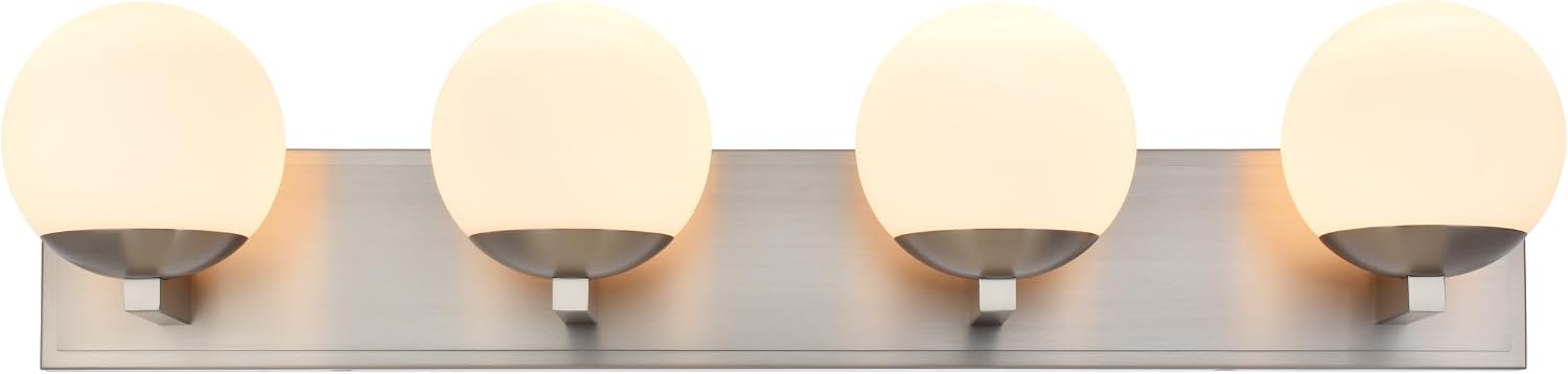 Bathroom Vanity Light Fixtures, 4-Light Globe Bathroom Lighting Fixtures Over Mirror, Modern Wall Lights for Living Room, Long Backplate, Standard E26 Base, Brushed Nickel