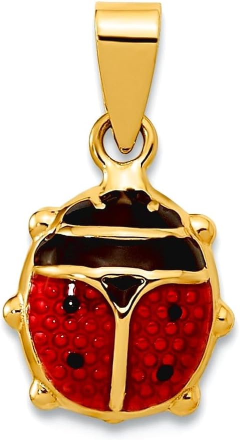 JewelryWeb 14k Gold Polished Red Black Enamel Ladybug Pendant Necklace 10x8mm Wide Pendant for Women