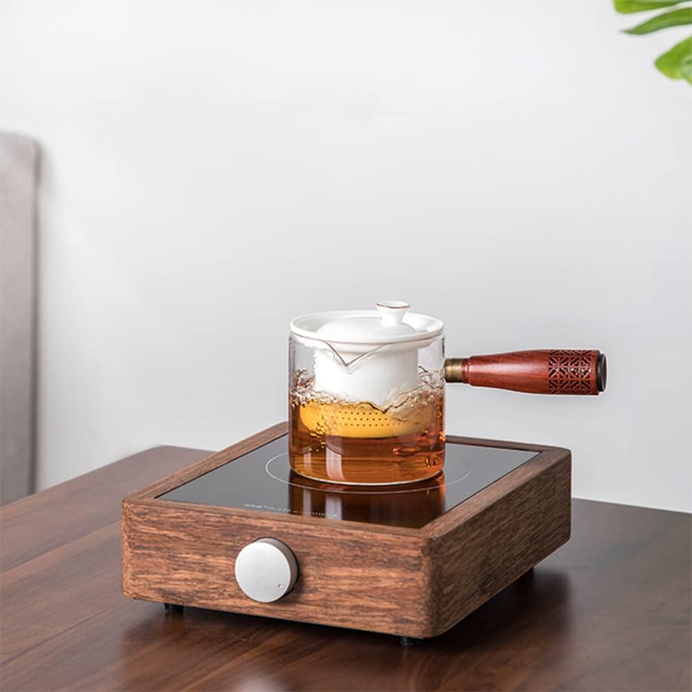 Side-Handle Glass Electric Tea Stove, Stove Teapot with Filter, Teapot with Wooden Handle, Mini Office Cooking Tea Stove