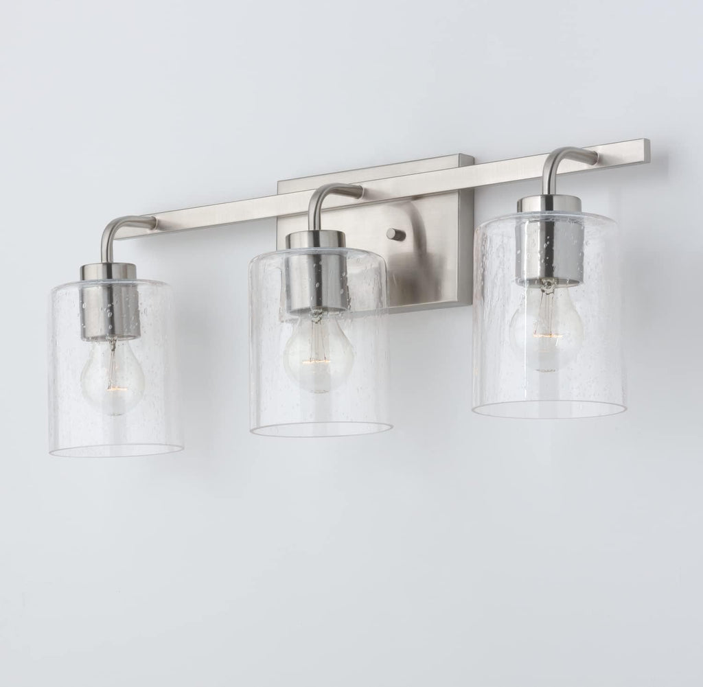 HomePlace Lighting 128531BN-449 Greyson Urban/Industrial Clear Seeded Glass Bathroom Vanity Wall Light, 3-Light 300 Total Watts, 9' H x 25' W, Brushed Nickel