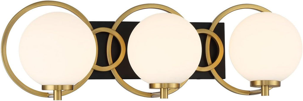 Savoy House 8-6180-3-143 Alhambra Vintage Mid-Century Modern Soft Frosted Glass Orb Bathroom Vanity, 3-Light 180 Total Watts, 8' H x 25' W, Matte Black & Warm Brass