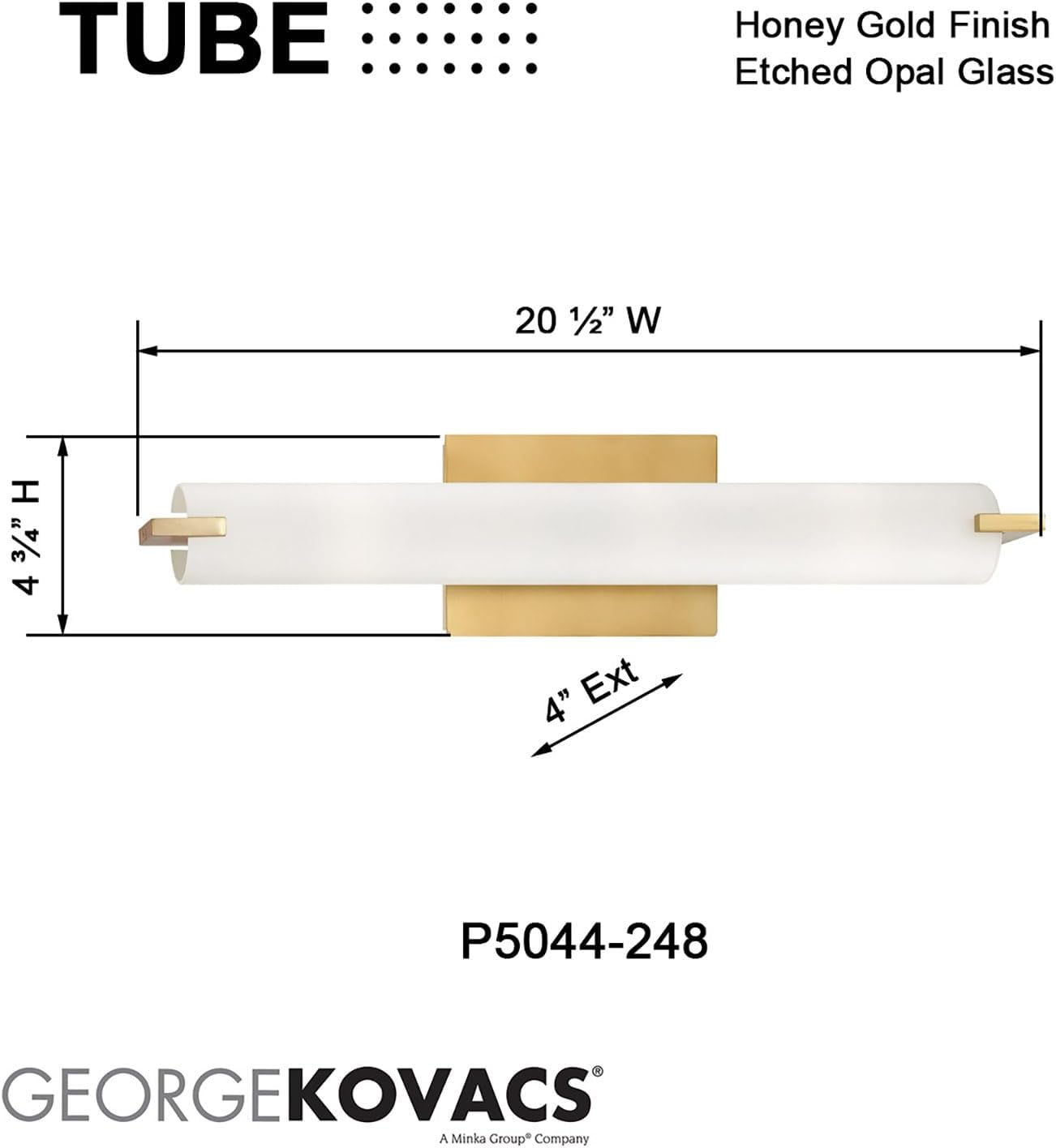 GEORGE KOVACS P5044-248 Tube Wall Sconce, 3-Light, 180 Total Watts, 4.75-in H x 20.5-in W, Honey Gold