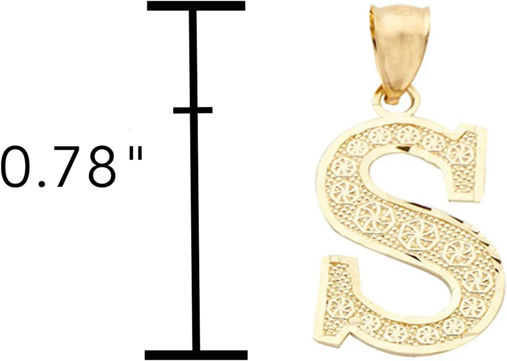 LoveBling 10K Yellow Gold Diamond Cut A to Z Alphabet Initial Letter Charm Necklace Pendant (Small Size)