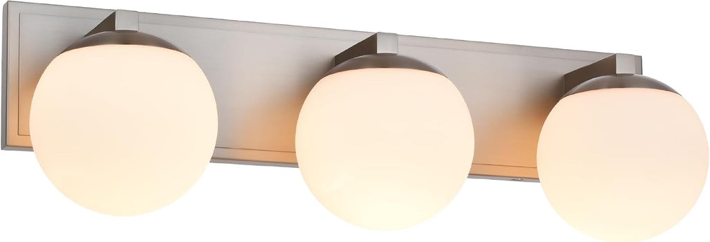Bathroom Vanity Light Fixtures, 3-Light Globe Bathroom Lighting Fixtures Over Mirror, Modern Wall Lights for Living Room, Long Backplate, Standard E26 Base, Brushed Nickel