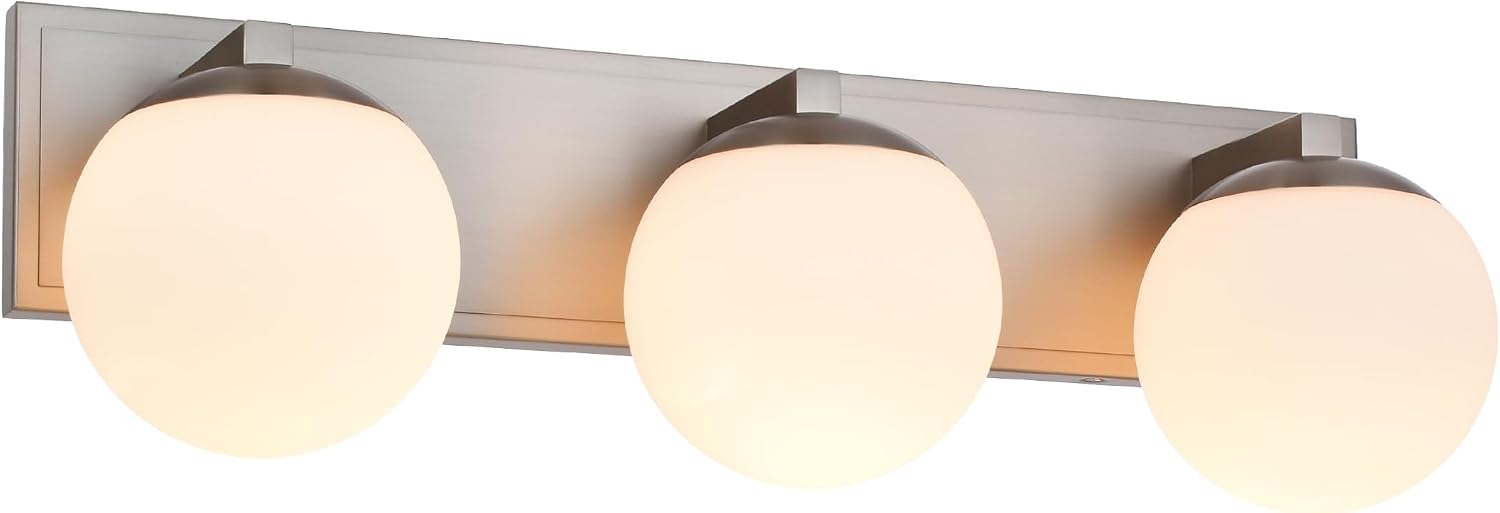 Bathroom Vanity Light Fixtures, 3-Light Globe Bathroom Lighting Fixtures Over Mirror, Modern Wall Lights for Living Room, Long Backplate, Standard E26 Base, Brushed Nickel