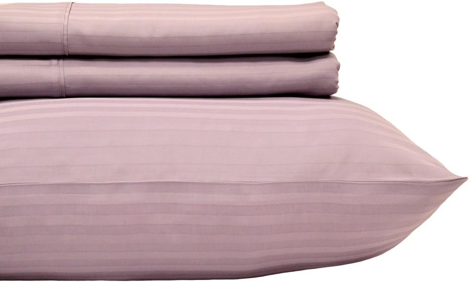 Royal Hotel Bedding Stripe Sheets - Split-King: Adjustable King Bed Sheets - 5PC Bed Sheet Set - 100% Cotton - 600 Thread Count - Deep Pocket, Split King, Lilac