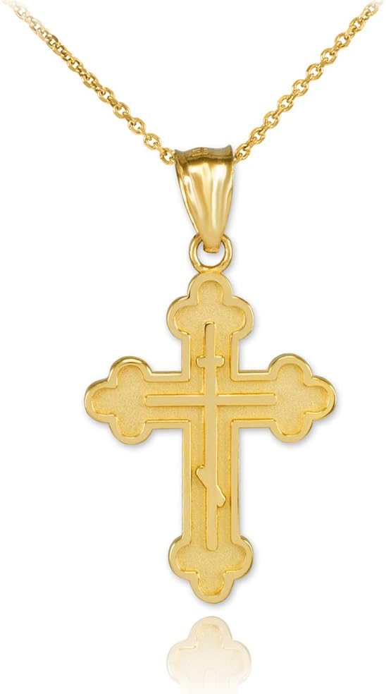 Religious Jewelry Solid 10k Gold Eastern Orthodox Cross Charm Pendant Necklace