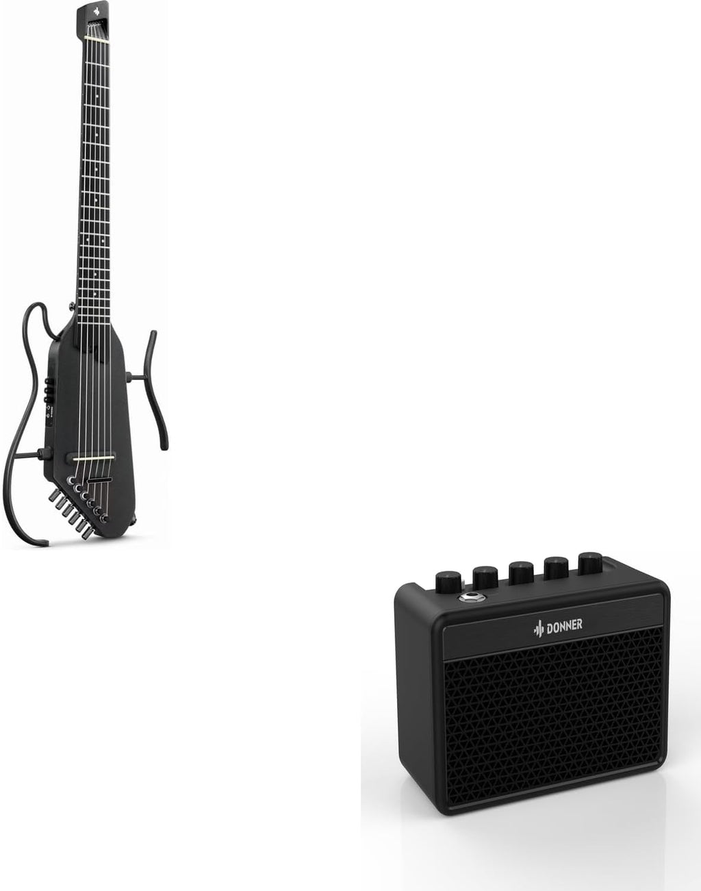 Acoustic-Electric Nylon String Classical Guitar– Ultra-Lightweight Travel Guitar, Black and Mini Guitar Amp Small Electric Amplifier 5W Portable