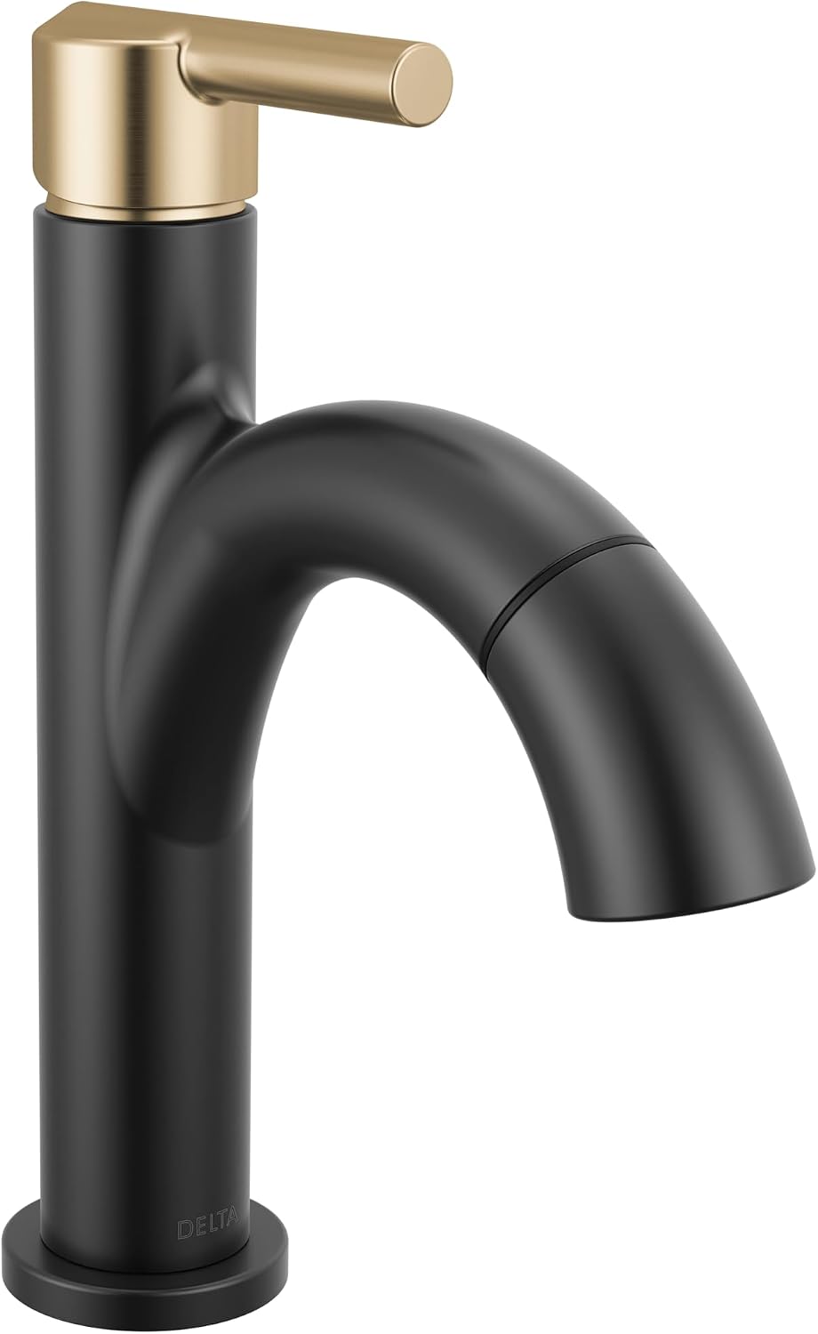 Delta Nicoli 1 Hole Matte Black/Brushed Gold Bathroom Faucet with Sprayer, Single Hole Bathroom Sink Faucet with Pull Out Sprayer for Vanity, Push-Pop Drain, Matte Black/Champagne Bronze 15749LF-GZPD