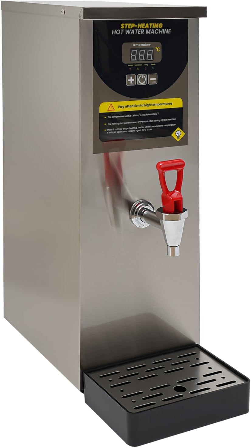 Step-Heating Commercial Hot Water Dispenser Countertop 2000W Fast Ready Water Boiler Machine Automatic 8L Water Boiler for Restaurant, Home, Office (Silver)