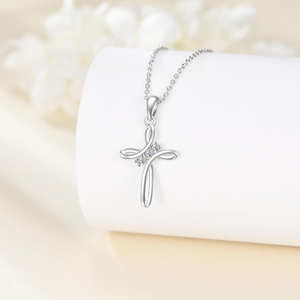 Moissanite Cross Necklace Sterling Silver Religious Created Diamond Crucifix Jewelry Gifts for Women Men