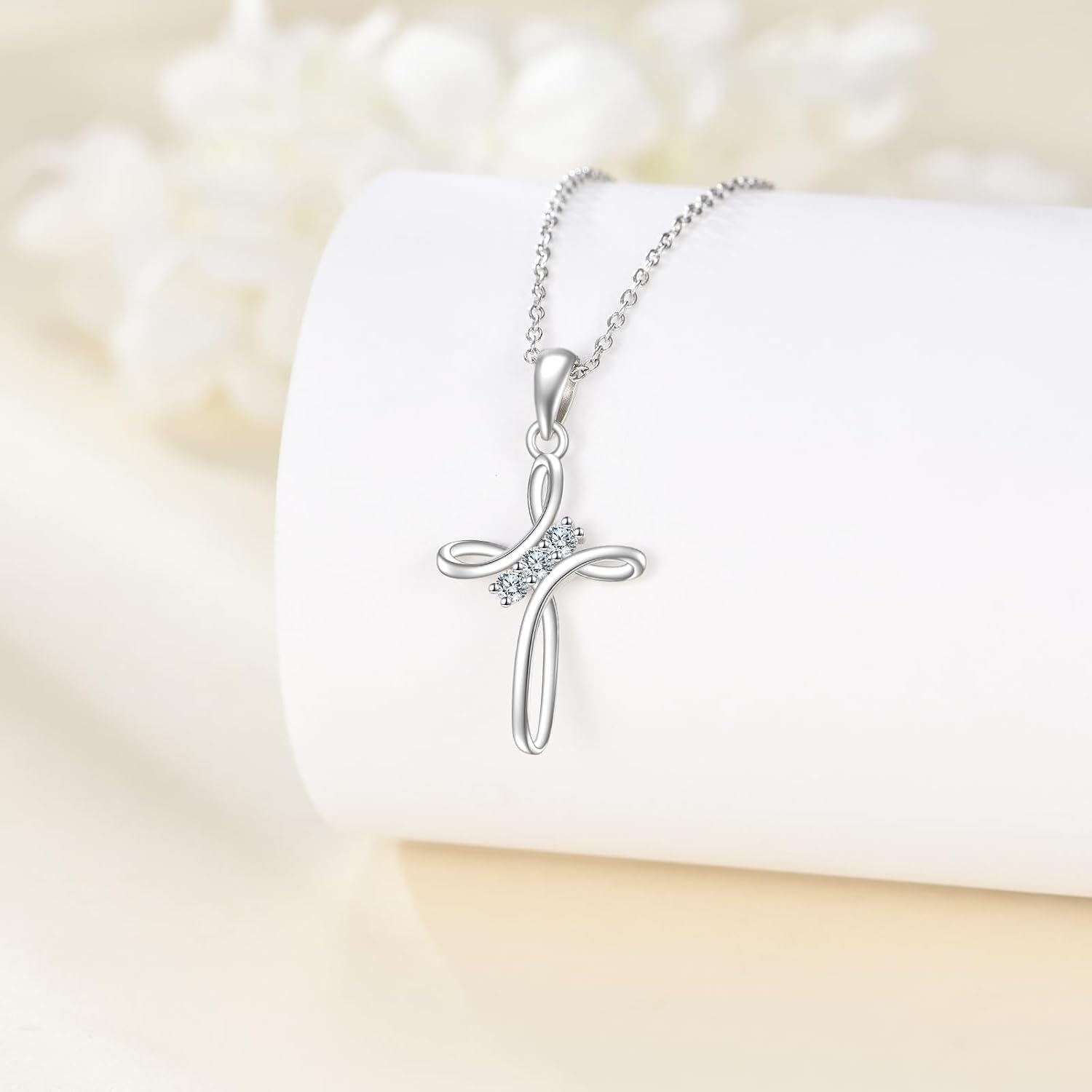 Moissanite Cross Necklace Sterling Silver Religious Created Diamond Crucifix Jewelry Gifts for Women Men