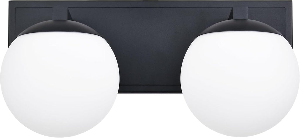 Black Bathroom Vanity Light Fixtures, 2-Light Globe Bathroom Lighting Fixtures Over Mirror, Modern Wall Lights for Living Room, Long Backplate, Standard E26 Base, Textured Black