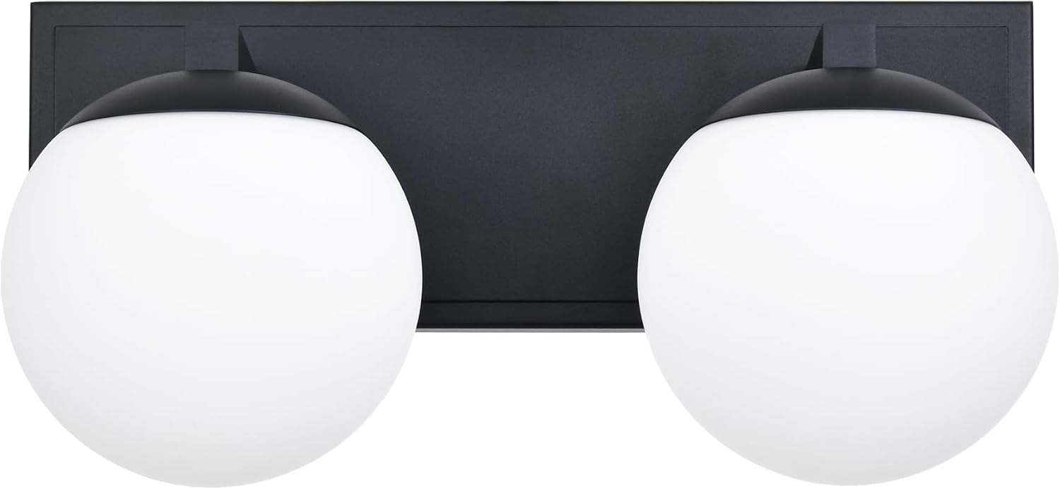 Black Bathroom Vanity Light Fixtures, 2-Light Globe Bathroom Lighting Fixtures Over Mirror, Modern Wall Lights for Living Room, Long Backplate, Standard E26 Base, Textured Black