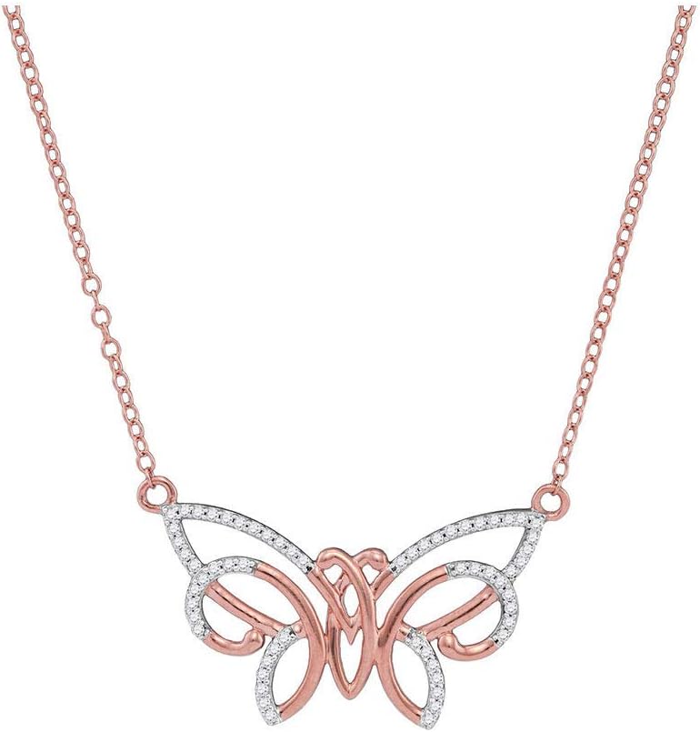 Dazzlingrock Collection 10K Rose Gold Womens Round Diamond Butterfly Bug Pendant Necklace 1/5 Ctw