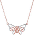 Dazzlingrock Collection 10K Rose Gold Womens Round Diamond Butterfly Bug Pendant Necklace 1/5 Ctw