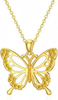 DOVRAN Real Solid Gold Birthstone Butterfly/Dragonfly/Bee/Hummingbird Necklace for Women Yellow Gold Animal Pendant for Christmas Dainty Jewelry Birthday Gifts for Mom Wife
